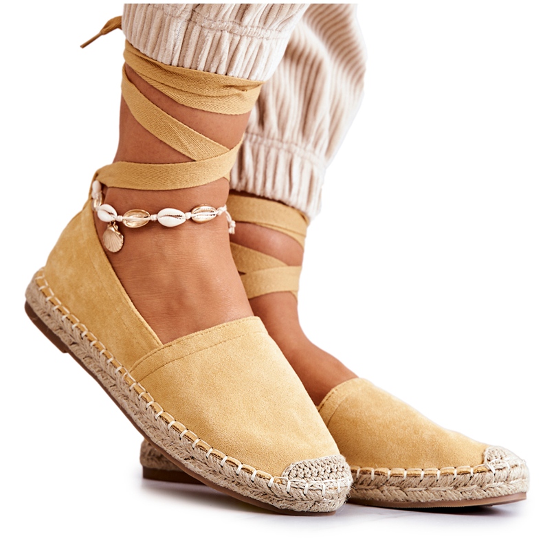 FB1 Espadrile din piele intoarsa Ismanne galbene legate