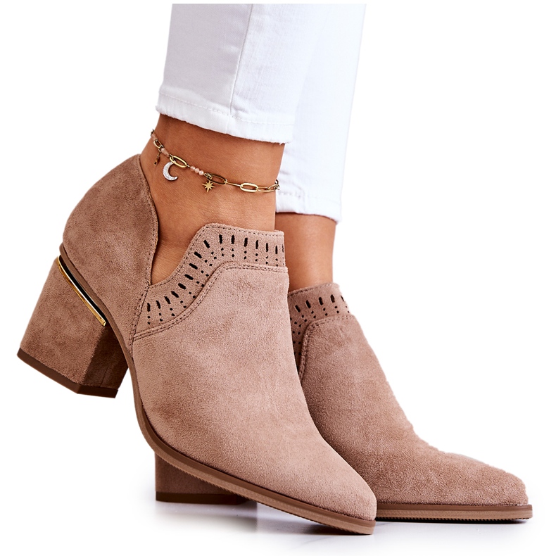 PS1 Cizme de cowboy ajurate din piele intoarsa bej inchis Valerie