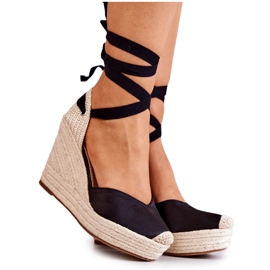 FS1 Espadrile, sandale pe o pană neagră bej negru FS1 Espadrile, sandale pe o pană neagră bej negru
