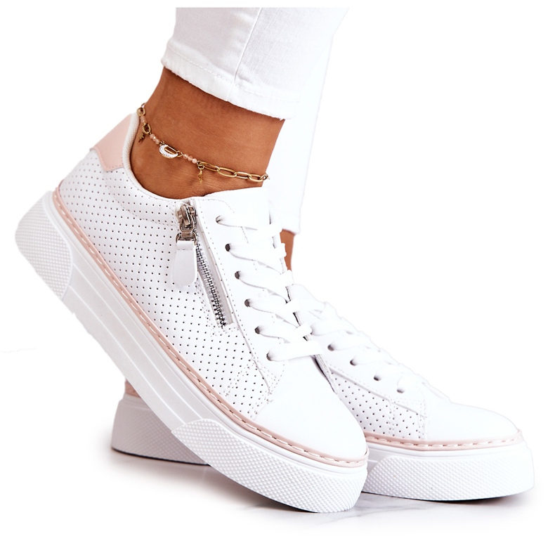 FB2 Pantofi sport pe platforma Louis alb și roz