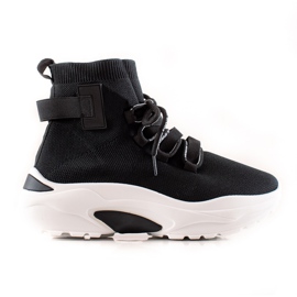 TRENDI Tenisi slip-on cu șosetă negru