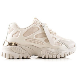 TRENDI Adidași cu inserții din piele de căprioară bej