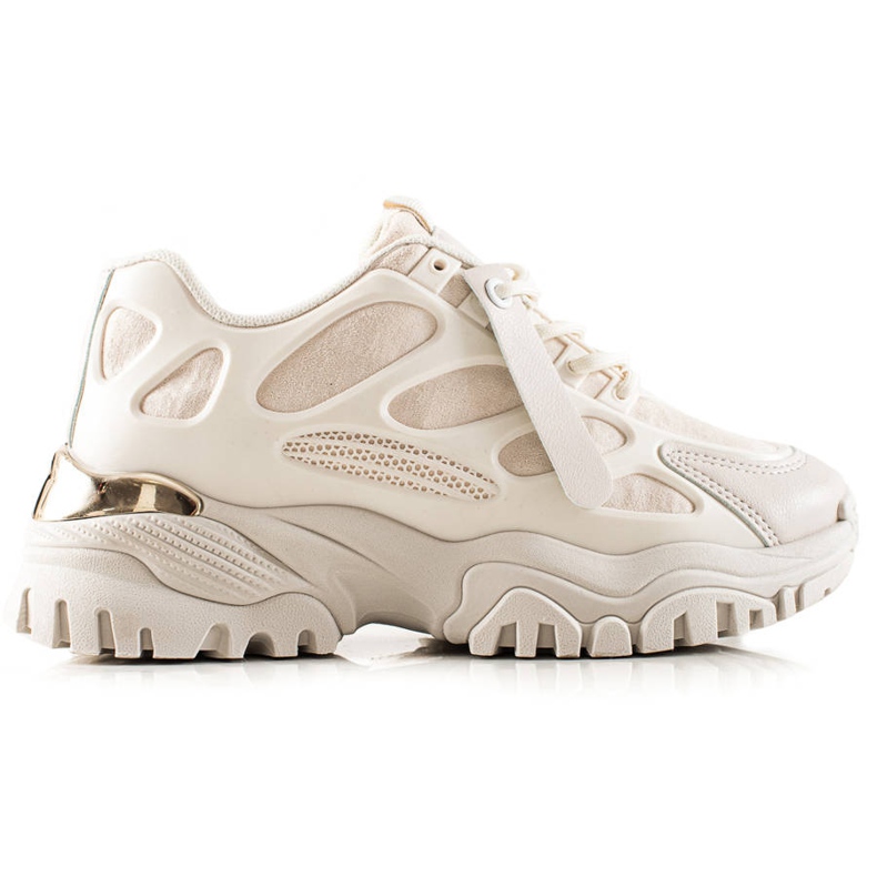 TRENDI Adidași cu inserții din piele de căprioară bej