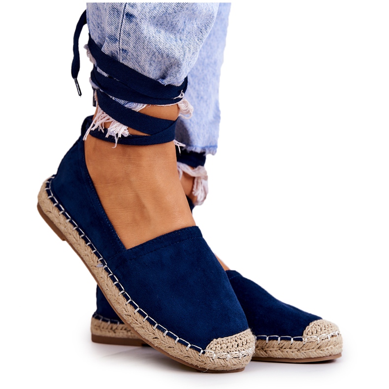 FB1 Ismanne Espadrile din piele intoarsa bleumarin Legate albastru marin