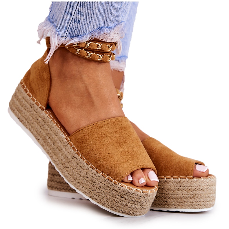 FB2 Sandale Espadrile Pe Platforma Camel Jeannie maro galben