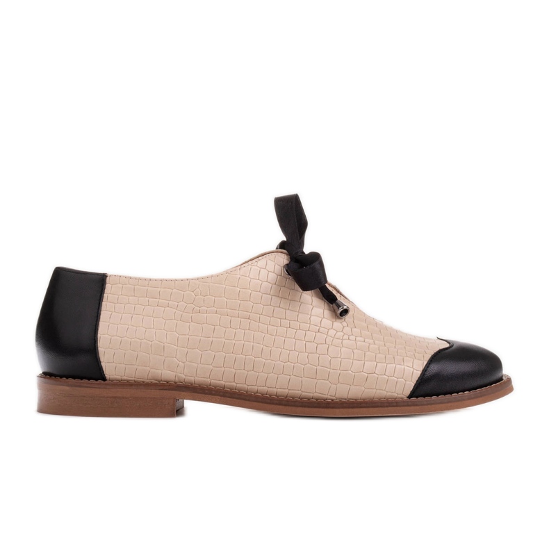 Marco Shoes Pantofi jazz din piele gofrată cu șireturi 2225P-1284-001-1 bej