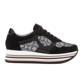 Marco Shoes Adidași cu talpă groasă din piele de căprioară naturală 2228P-1286-041-001-1 negru gri Marco Shoes Adidași cu talpă groasă din piele de căprioară naturală 2228P-1286-041-001-1 negru gri