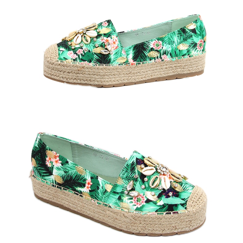 Espadrile cu scoici Manami Flower Green verde Espadrile cu scoici Manami Flower Green verde