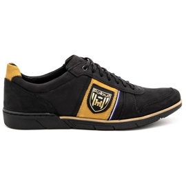 Polbut Pantofi casual barbati din piele 2113 negri cu ghimbir negru galben Polbut Pantofi casual barbati din piele 2113 negri cu ghimbir negru galben