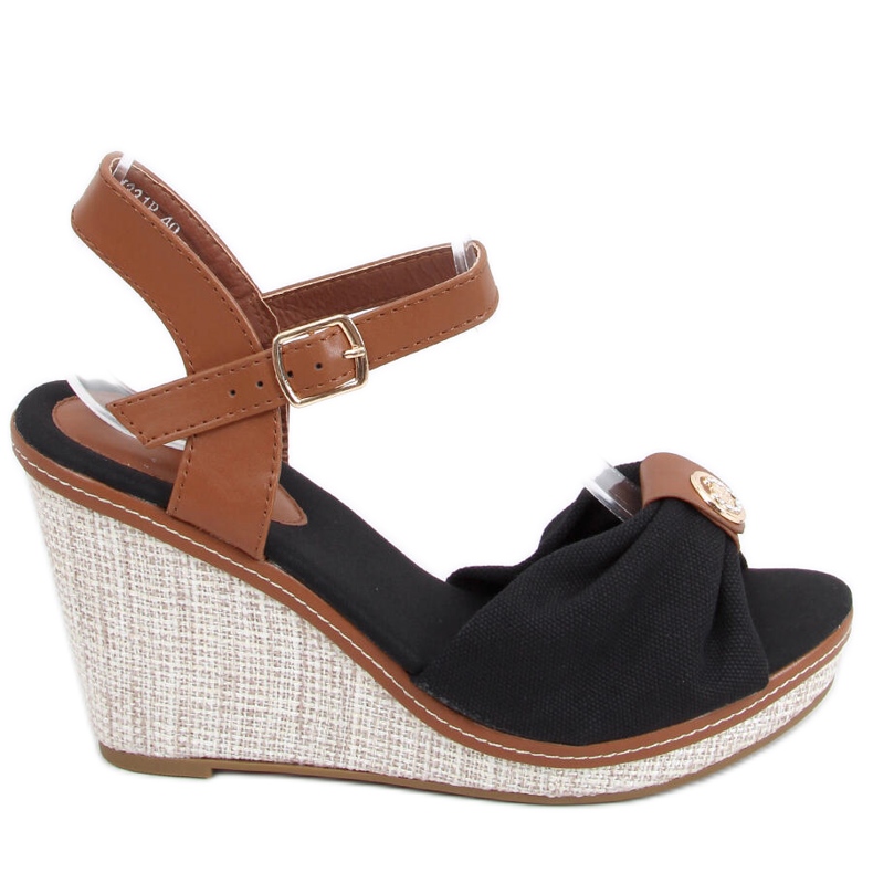 Leyla Sandale negre cu pană maro Leyla Sandale negre cu pană maro