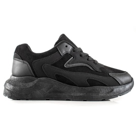 TRENDI Adidași din piele de căprioară negru TRENDI Adidași din piele de căprioară negru