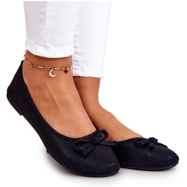 Balerini clasici pentru damă, branț profilat, fimme negre negru