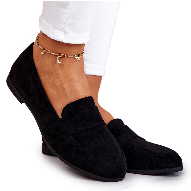 PE1 Mocasini Jayden din piele intoarsa neagra cu centura negru