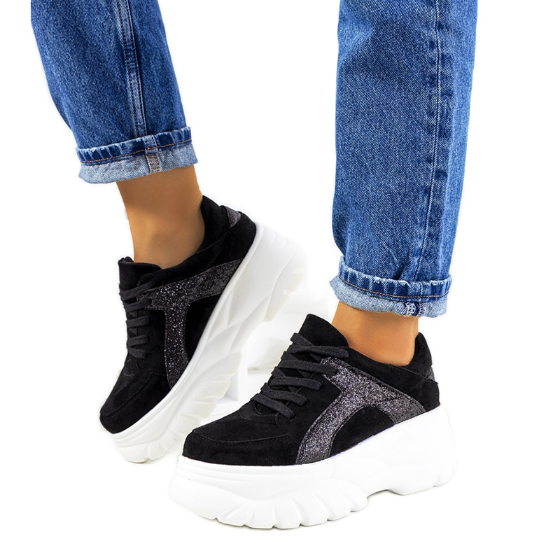 Adidași sport negri cu talpă înaltă Darnell negru