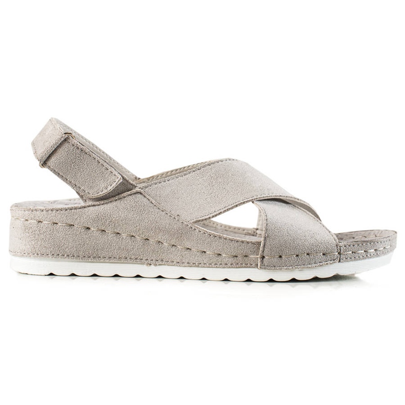 Sandale din piele intoarsa cu velcro VINCEZA gri