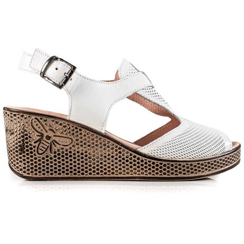 TRENDI Sandale cu pană din piele alb