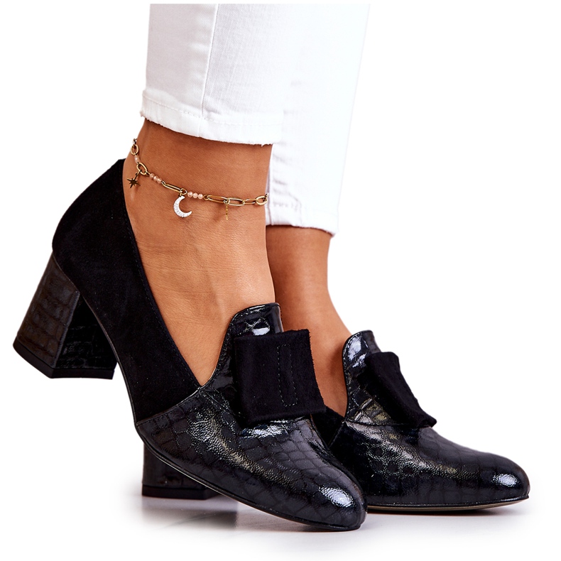 PA2 Pumps din piele de șarpe din piele de căprioară Diana negri negru