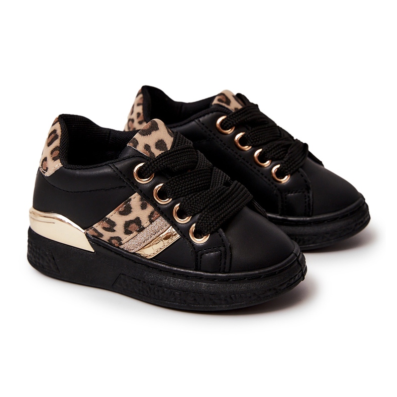 FR1 Pantofi sport negri Trixie din piele leopard negru