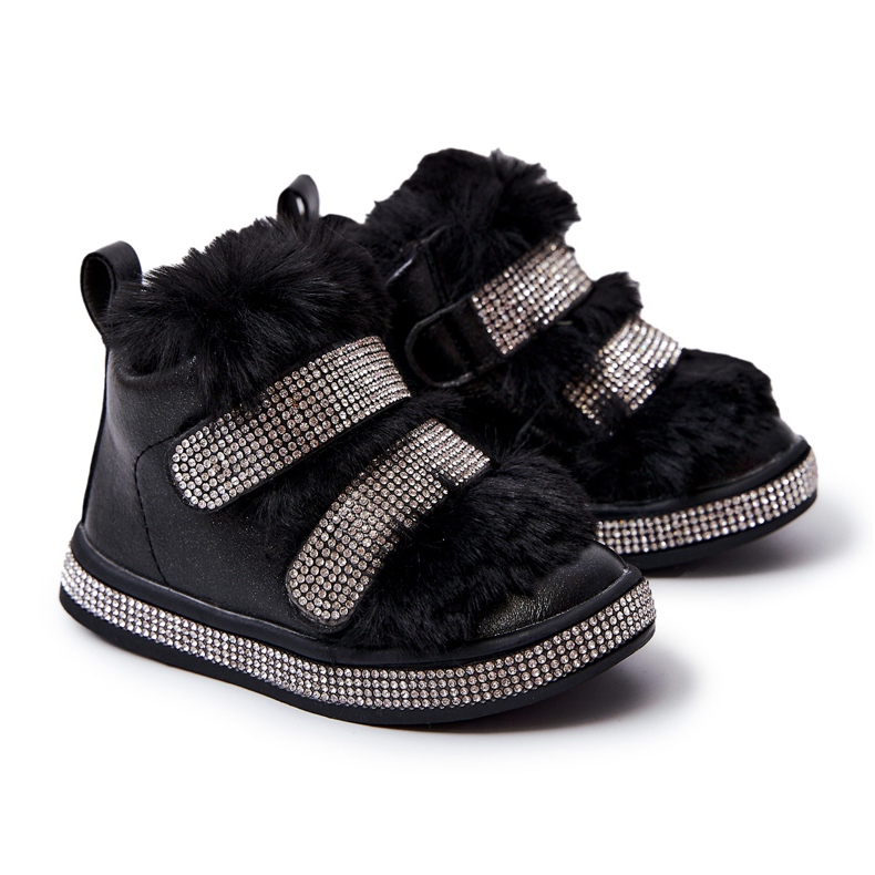 FR1 Cizme de zăpadă negre Leela pentru copii din piele caldă negru