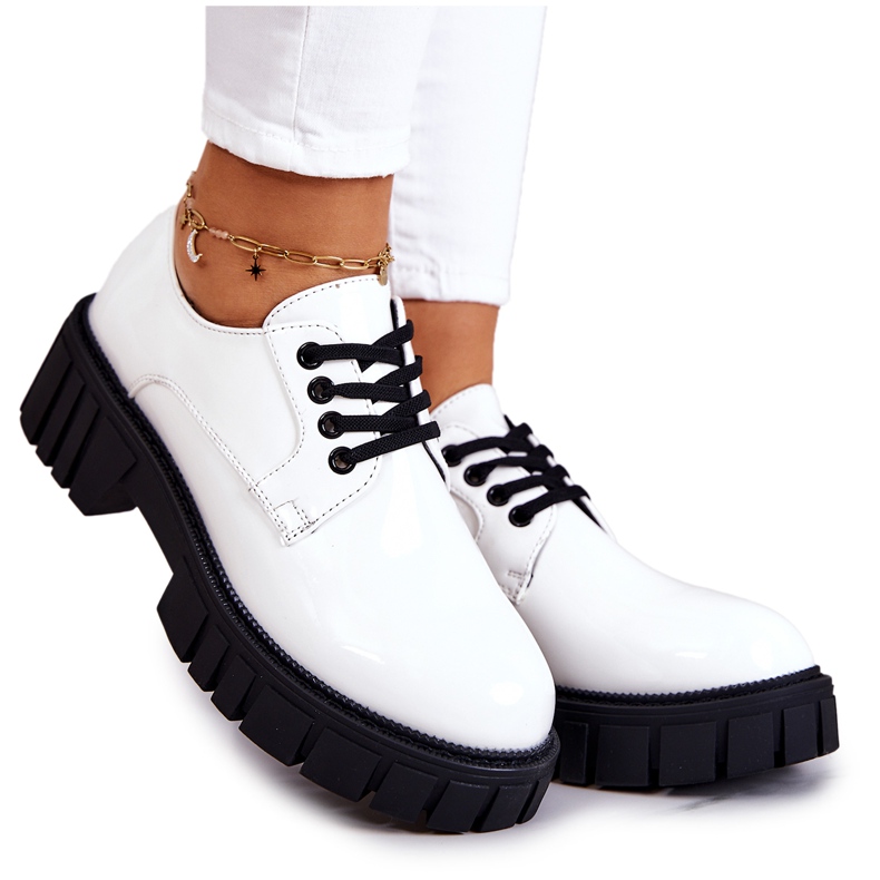 Pantofi lăcuiți la modă La.Fi White Hallie alb
