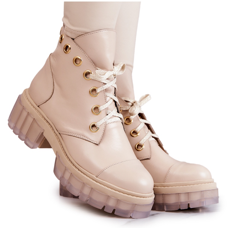 Cizme din piele cu o talpă masivă bej orizont