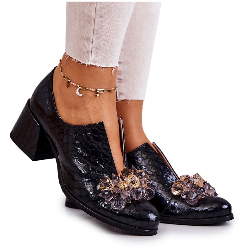 PA2 Tocuri înalte din piele elegantă cu decor Delaver negru