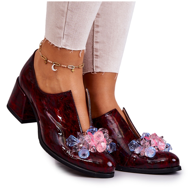 PA2 Tocuri Elegante De Piele Cu Decor Delaver Bordeaux roșu