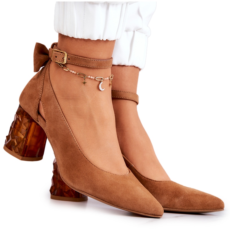 Pompe din piele intoarsa cu fundita Maciejka 05059-29 maro