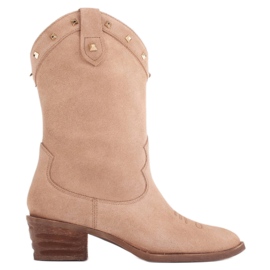 Marco Shoes Cizme de cowboy din piele intoarsa cu jeturi bej Marco Shoes Cizme de cowboy din piele intoarsa cu jeturi bej