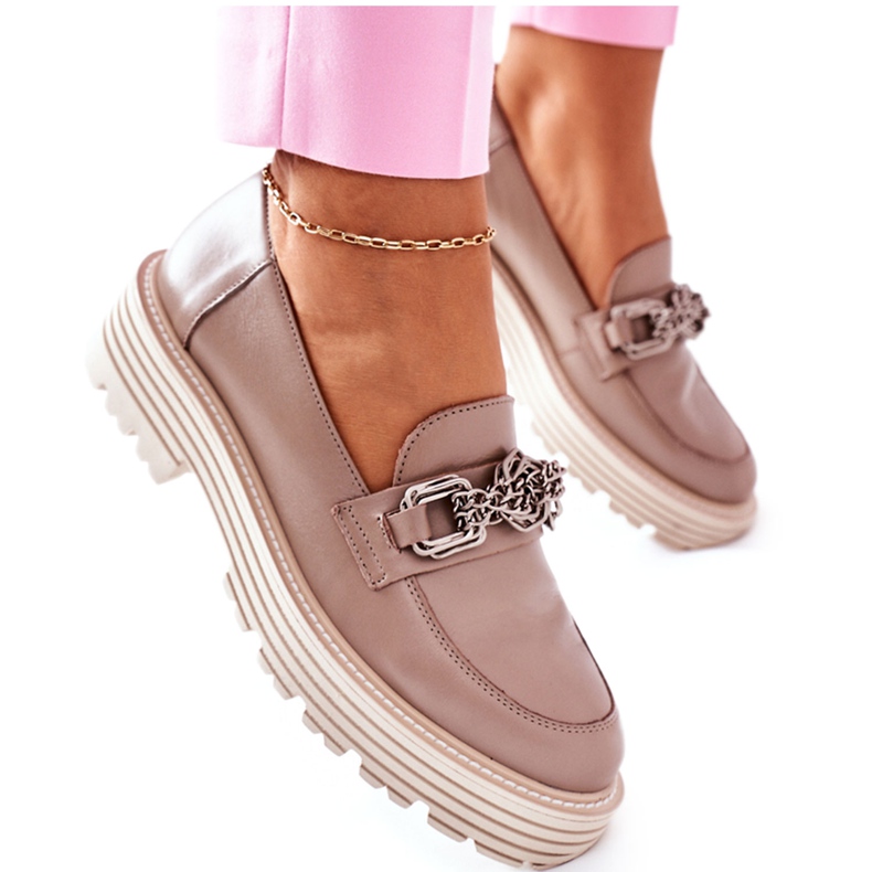 Mocasini pentru damă din piele bej închis Laura Messi 2383