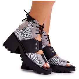 Maciejka 05321-03 Botine din piele gri și negru argint