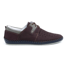 Olivier Pantofi de vara din piele barbati 744LMA visiniu multicolor