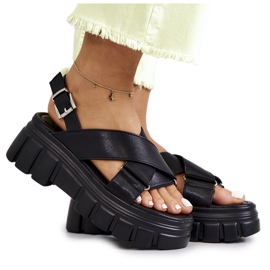 PE1 Sandale din piele pe platforma neagră Betti negru PE1 Sandale din piele pe platforma neagră Betti negru