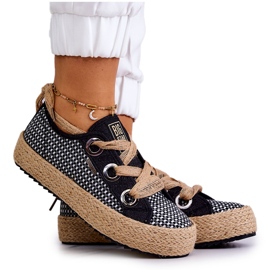 Pantofi de damă împletit Big Star JJ274393 Negri bej negru Pantofi de damă împletit Big Star JJ274393 Negri bej negru