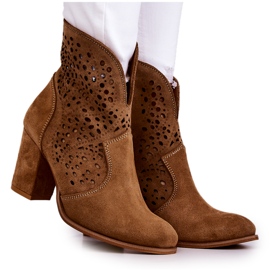 Cizme ajurate Lewski Shoes 3166 Camel bej maro