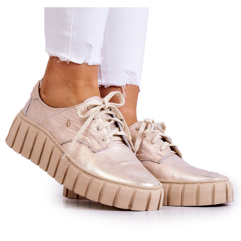 Lemar Brogues din piele pe platforma hipnoza bej-aurie de aur