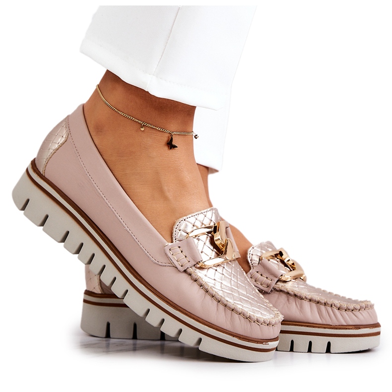 Lemar Mocasini din piele de dama pe platforma venesia bej