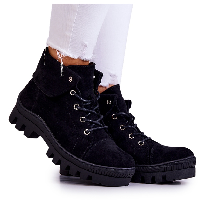 S.Barski Cizme din piele intoarsa Tied Black Dalles negru