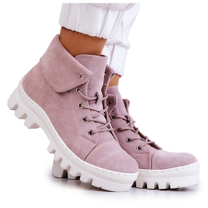 S.Barski Cizme din piele intoarsa Tied Dalles violet deschis