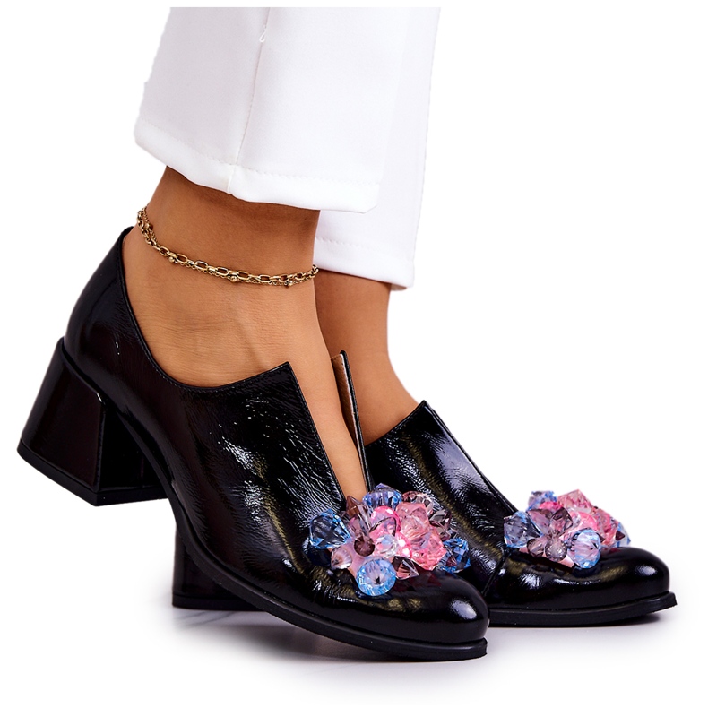 PA2 Pantofi din piele netezi, cu decor negru Delaver