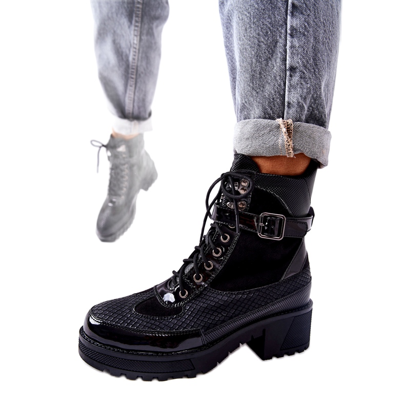 PG1 Cizme negre Devera Worker cu cataramă negru