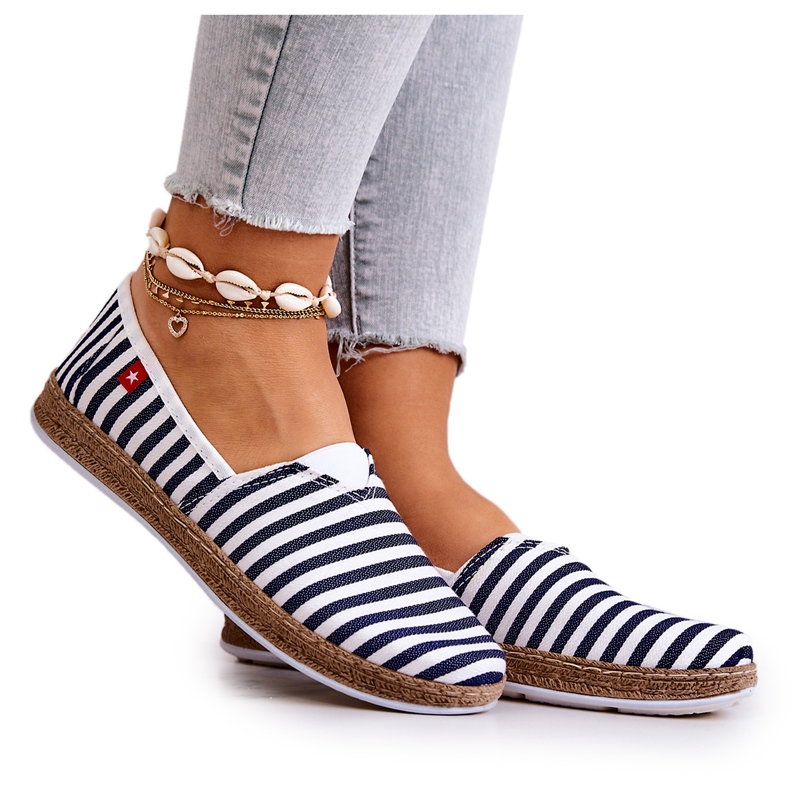 Espadrile de damă Big Star Slip-on Belts FF276027 Bleumarin alb