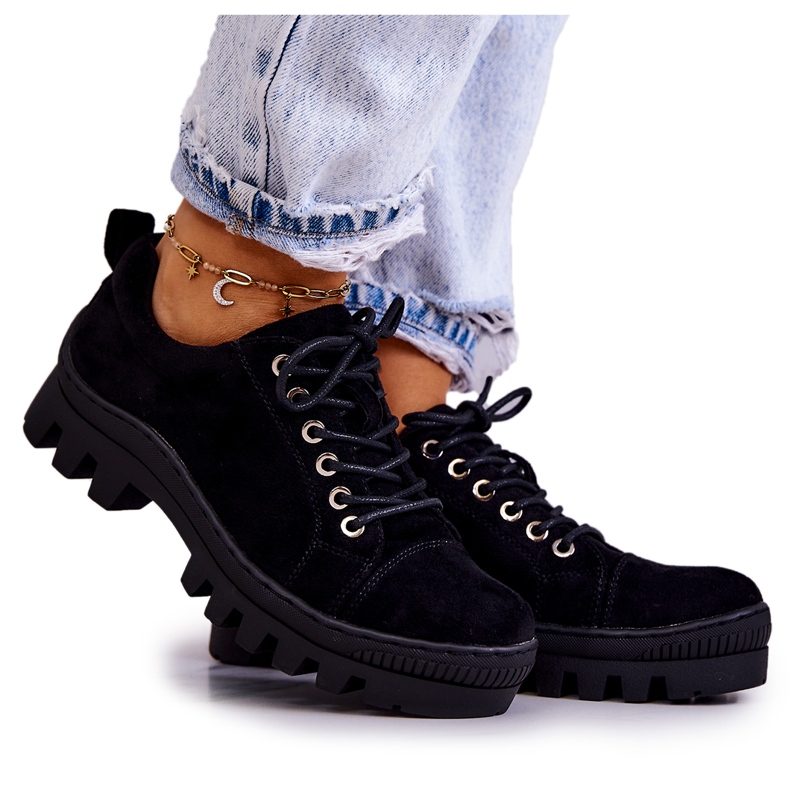 S.Barski Pantofi de dama din piele intoarsa Legat Black Mayson negru