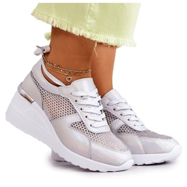 S.Barski Adidași din piele cu pană cu plasă argintie S.Barski Adidași din piele cu pană cu plasă argintie