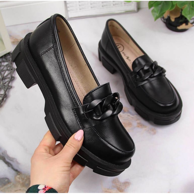 Pantofi din piele cu lant Filippo W PAW252C negru