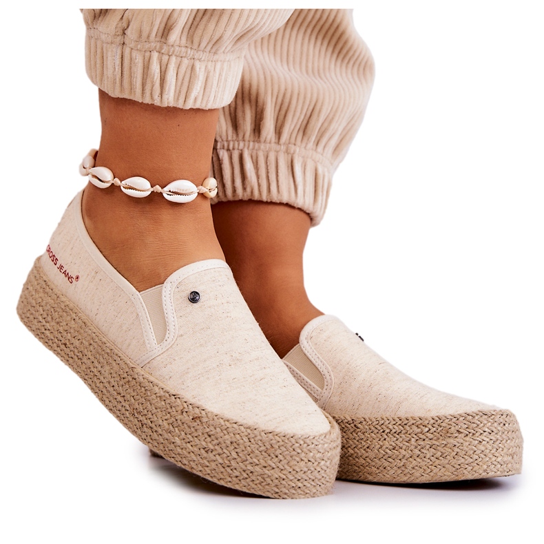Cross Jeans Espadrile de damă, pe platformă, blugi încrucișați JJ2R4014C bej