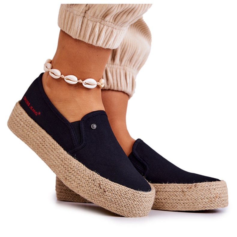 Cross Jeans Espadrile de damă, pe platformă, blugi încrucișați JJ2R4015C negri negru Cross Jeans Espadrile de damă, pe platformă, blugi încrucișați JJ2R4015C negri negru