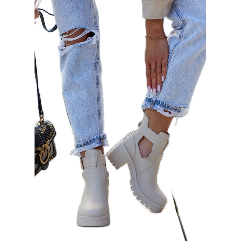 FE1 Botine din piele Curea Decupată Bej Rosanne