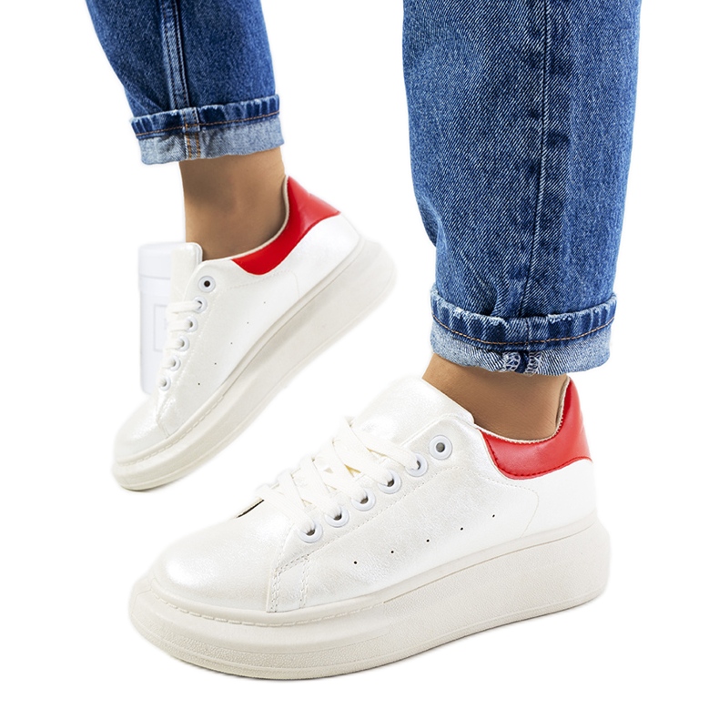 Tenisi de damă Neera albi sidefați roșu