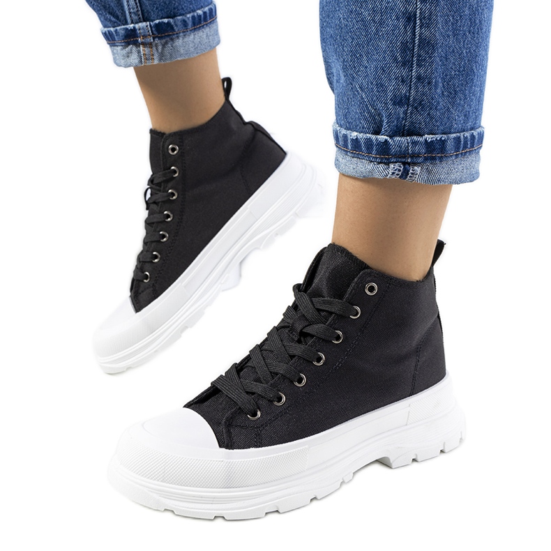 Tenisi negri până la glezne pe platforma Boyes negru